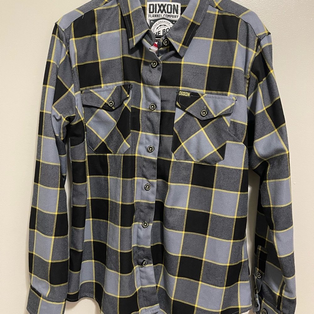 DIXXON Women's Black and Yellow Checkered Button Down Shirt